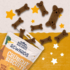 Natural Balance duck recipe biscuits close-up showing crunchy texture for palatable dog treats