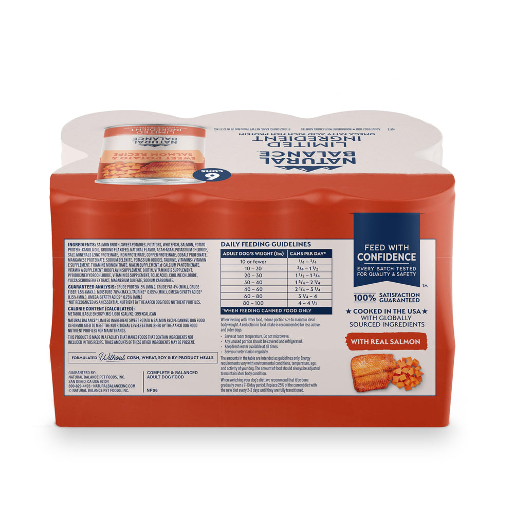 Case-ready six-pack of Natural Balance dog food for easy mealtime