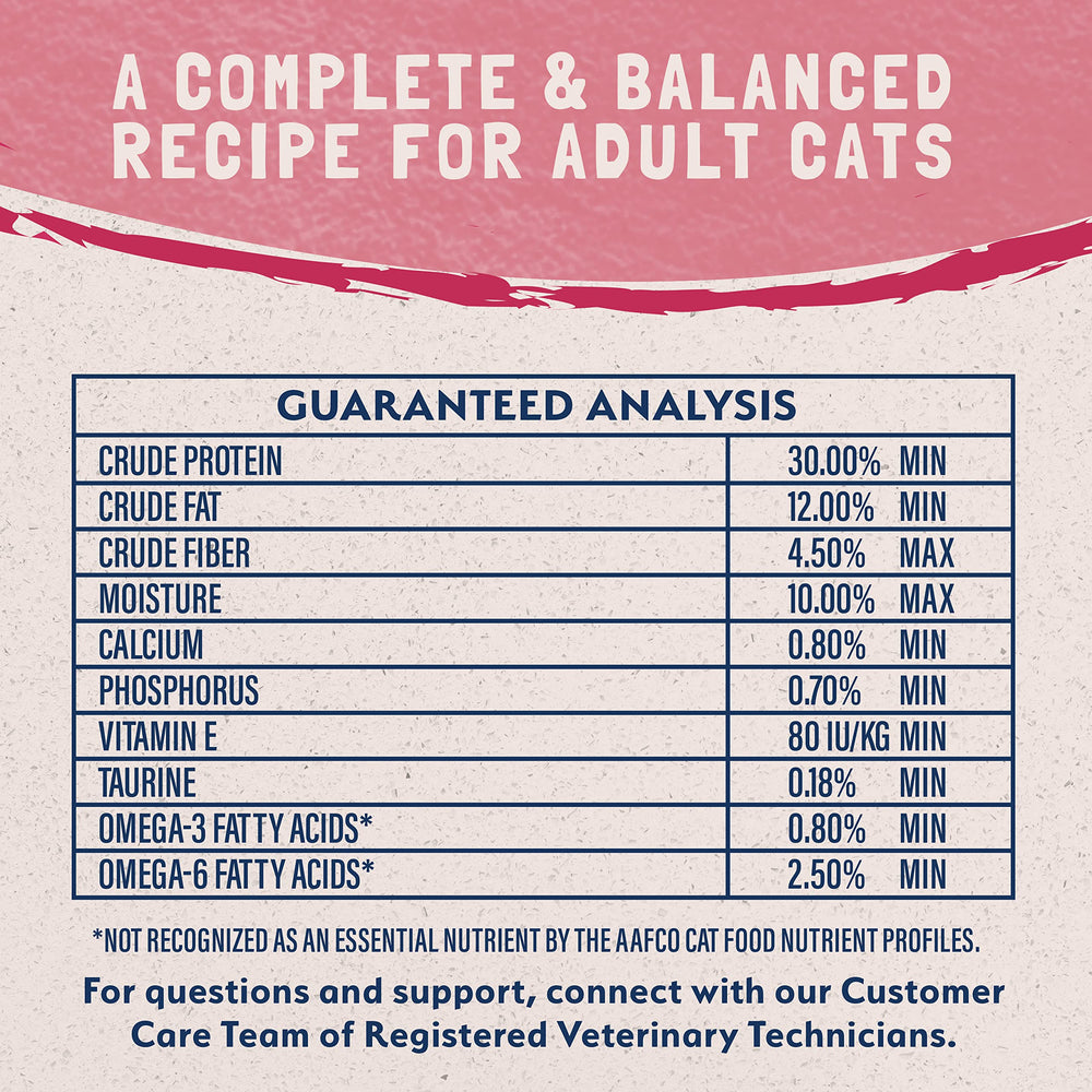 Natural Balance grain-free cat food packaging — safety label and bag details.