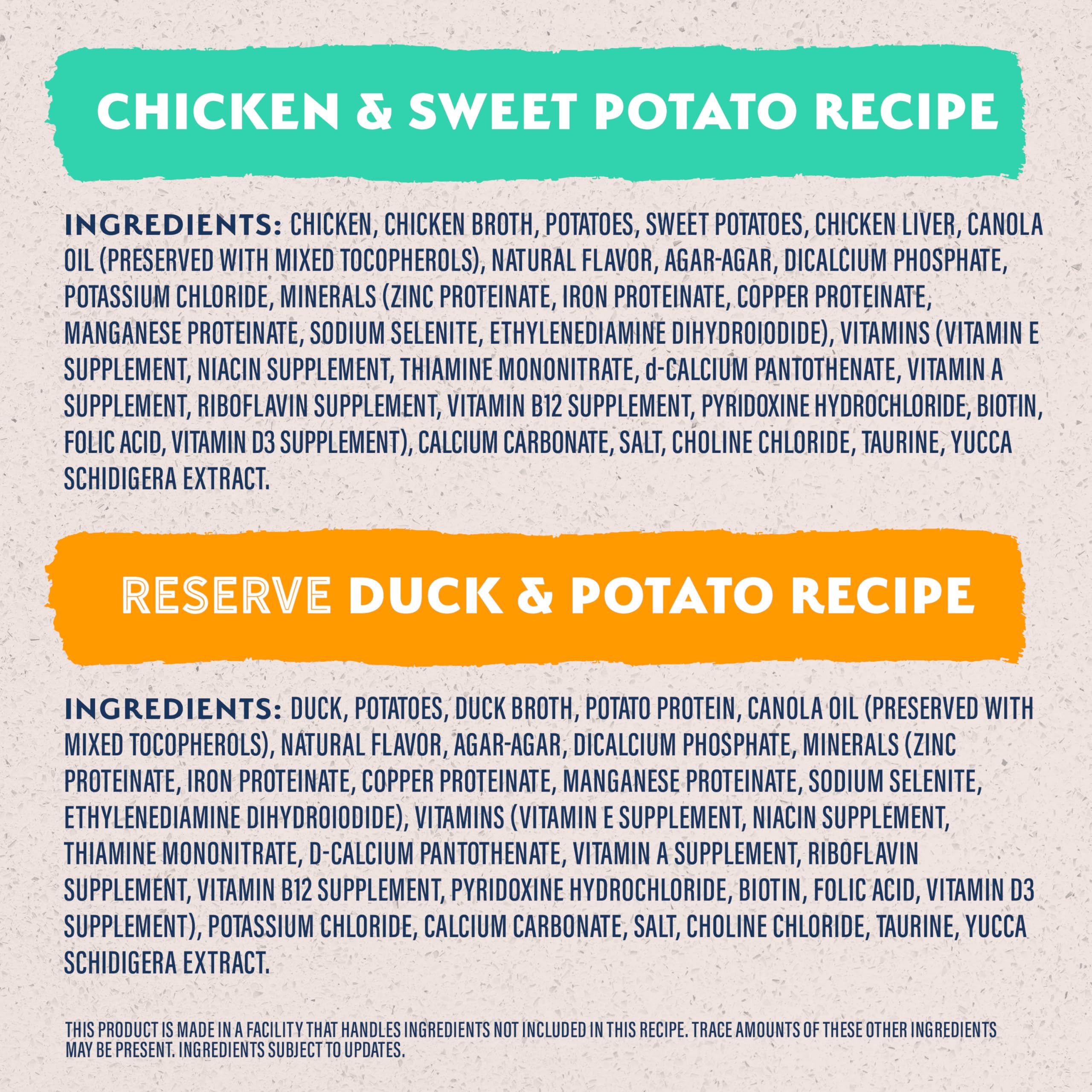 Natural Balance grain-free ingredients list on bag closeup