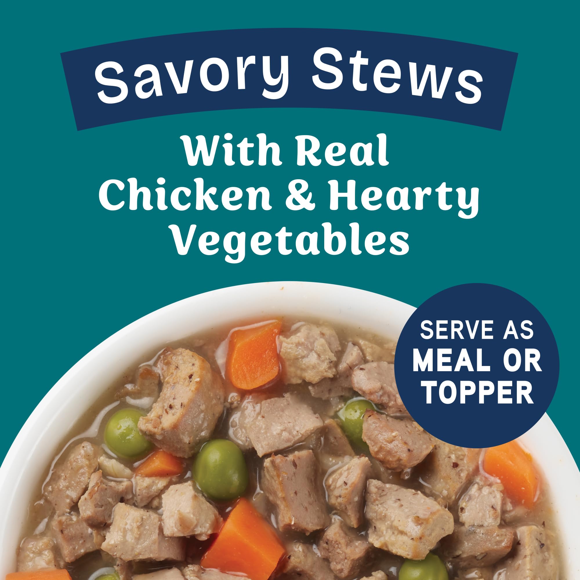 Chunks of chicken and vegetables in hearty stew for flavor and variety.