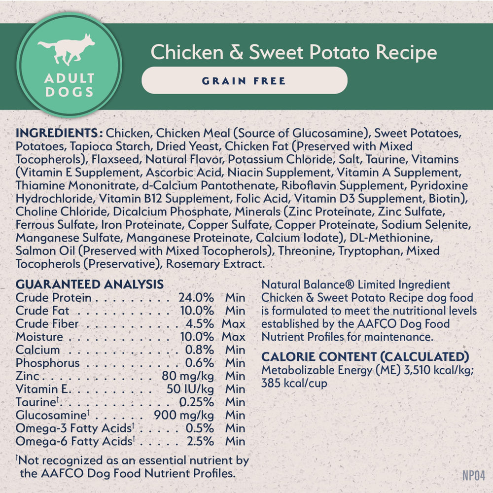 Natural Balance ingredients list shows simplified formula for coat, skin, and digestion.