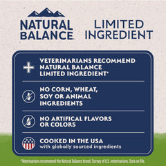 Natural Balance kibble close-up revealing texture and wholesome grain mix