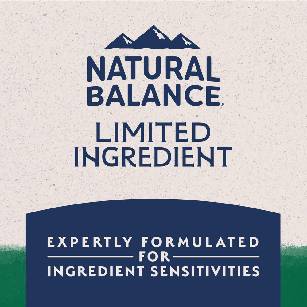 Natural Balance kibble in a bowl illustrates feeding and texture.