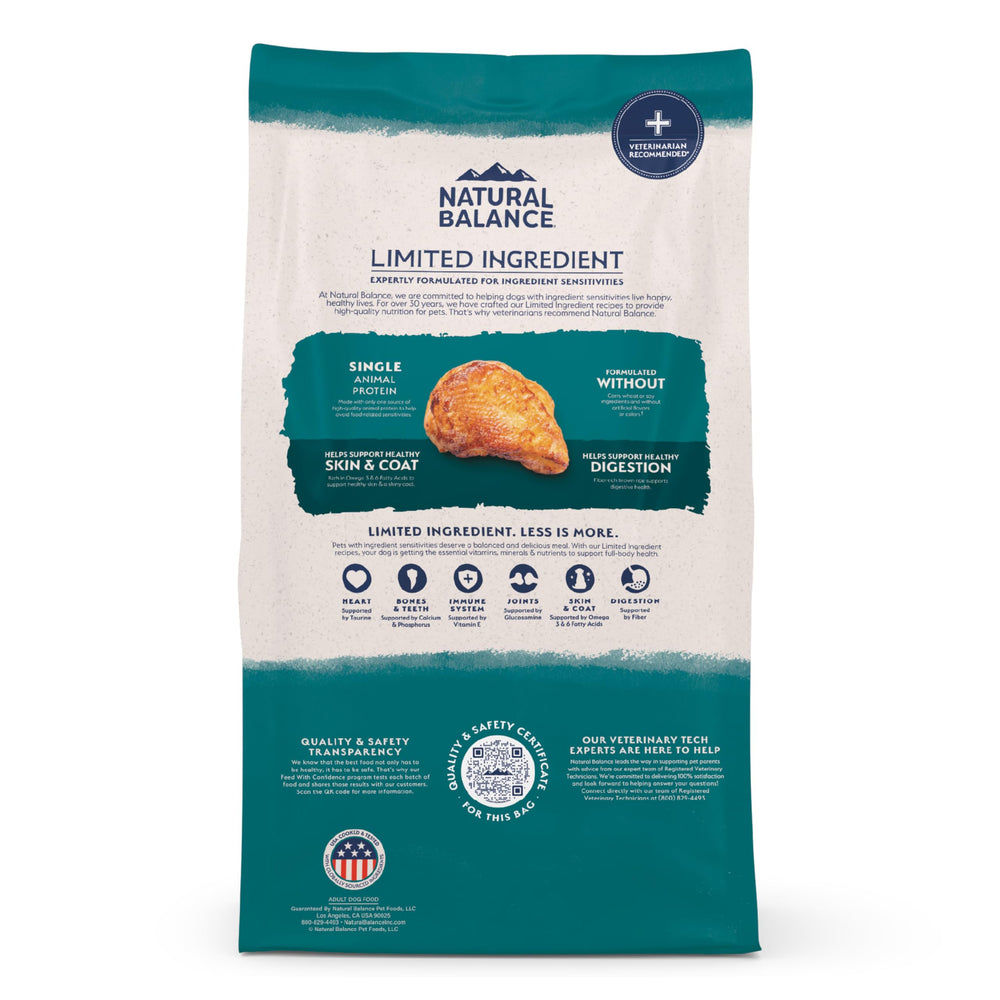 Kibble texture close-up from Natural Balance Limited Ingredient formula.