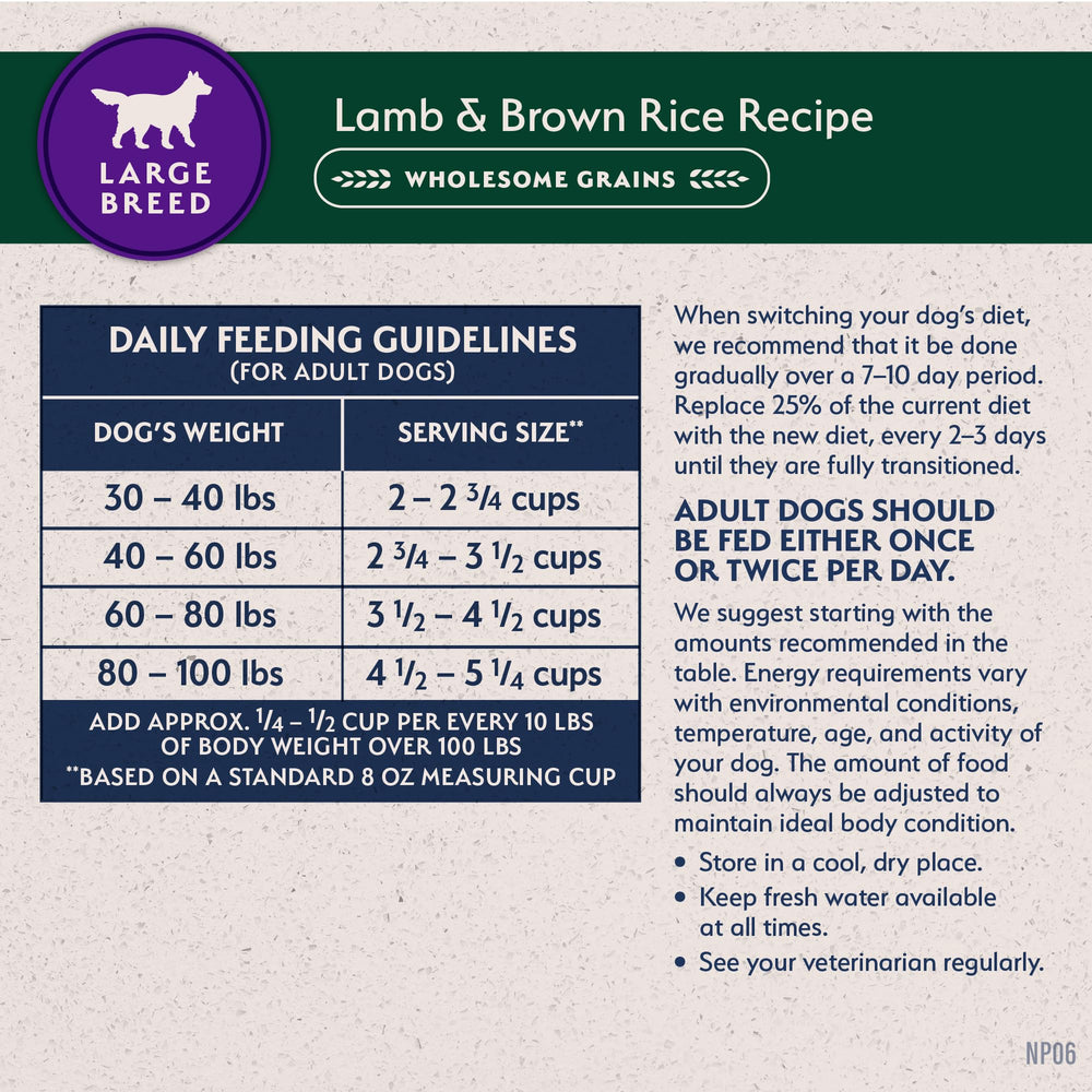 Feeding closeup suggesting coat and digestion support for large-breed dogs