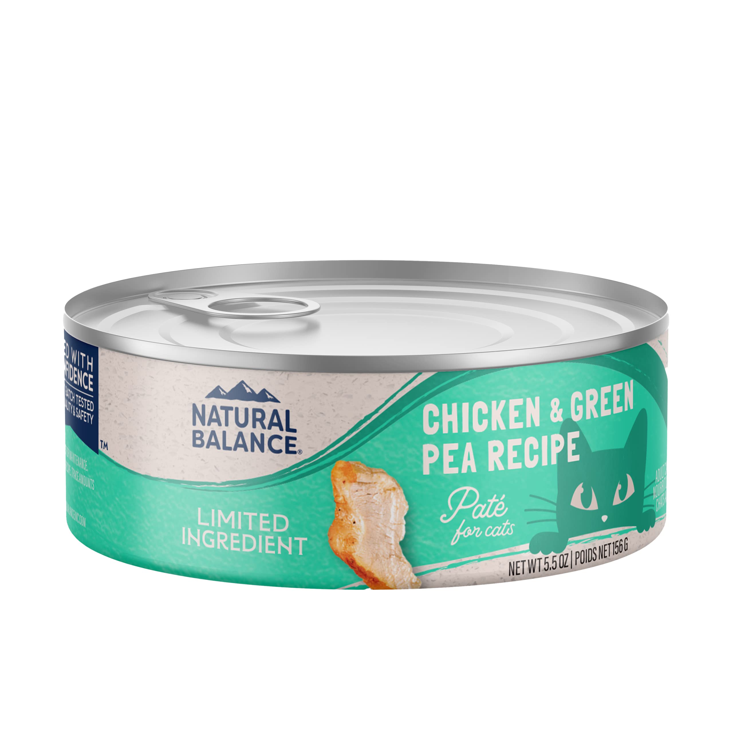 Natural Balance LID cat food can front view highlights simple chicken recipe for sensitive stomachs