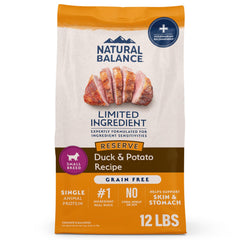 Natural Balance LID duck potato small-breed bag in 12lb size for convenient feeding.