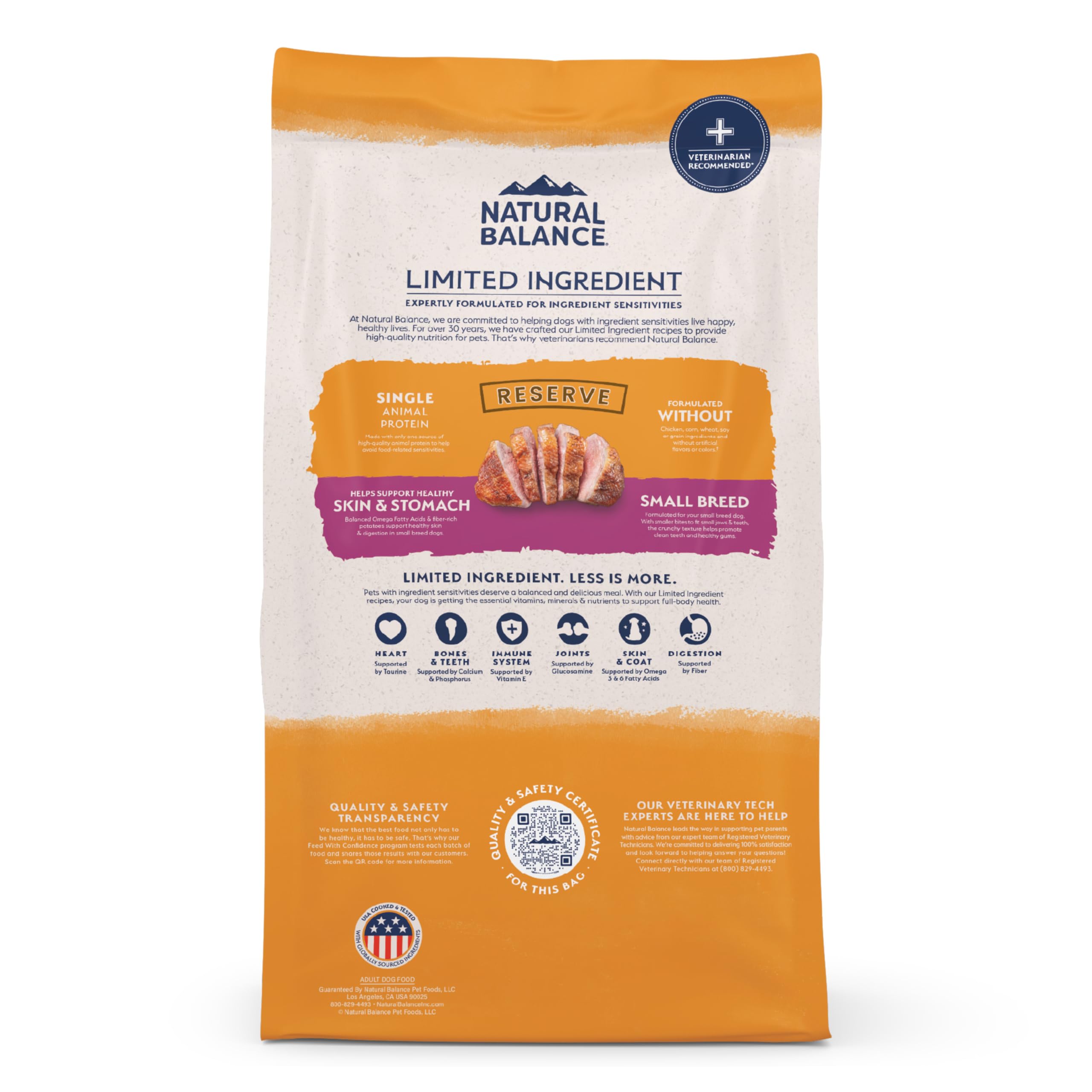 Premium dry dog food with duck and potato for flavor and nutrition.