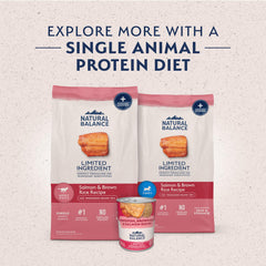 Natural Balance L.I.D. Puppy kibble close-up highlighting single protein and grain blend.