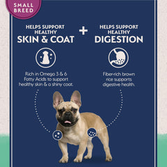 Natural Balance L.I.D. small breed kibble close-up shows grain-free formula.