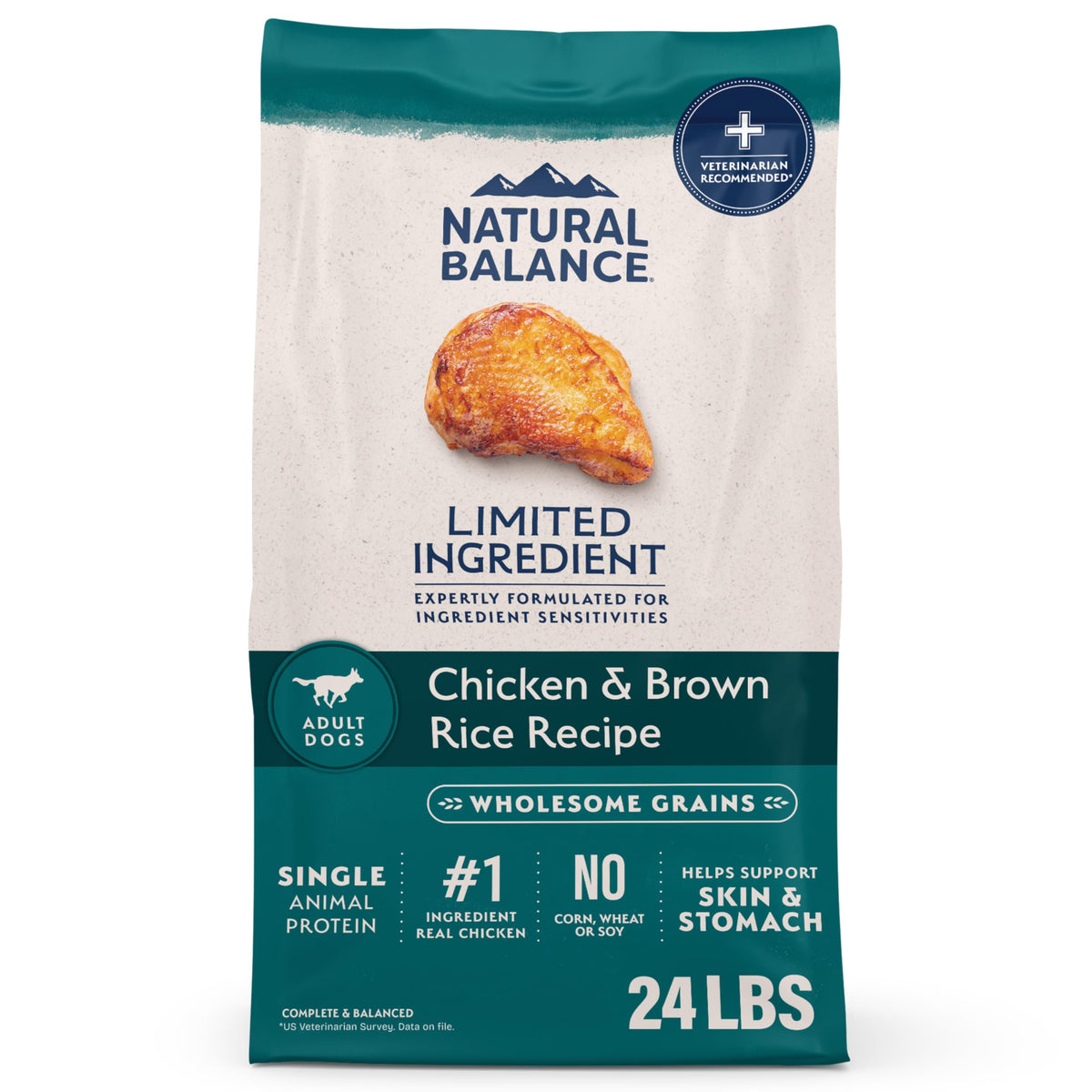 Natural Balance Limited Ingredient Chicken first ingredient supports lean muscle and energy.