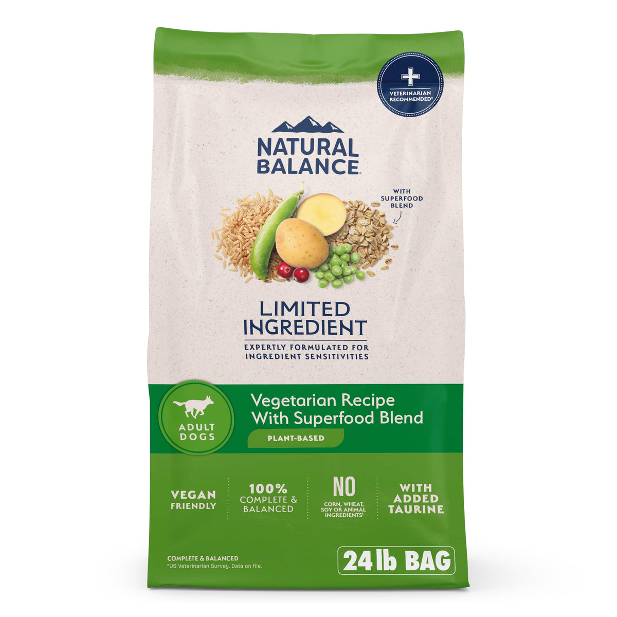 Natural Balance Limited Ingredient Vegetarian dog food bag front for sensitive dogs