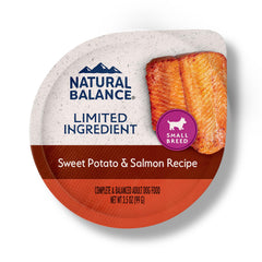 Natural Balance limited ingredient salmon wet food in a cup for small breeds, supporting lean muscles