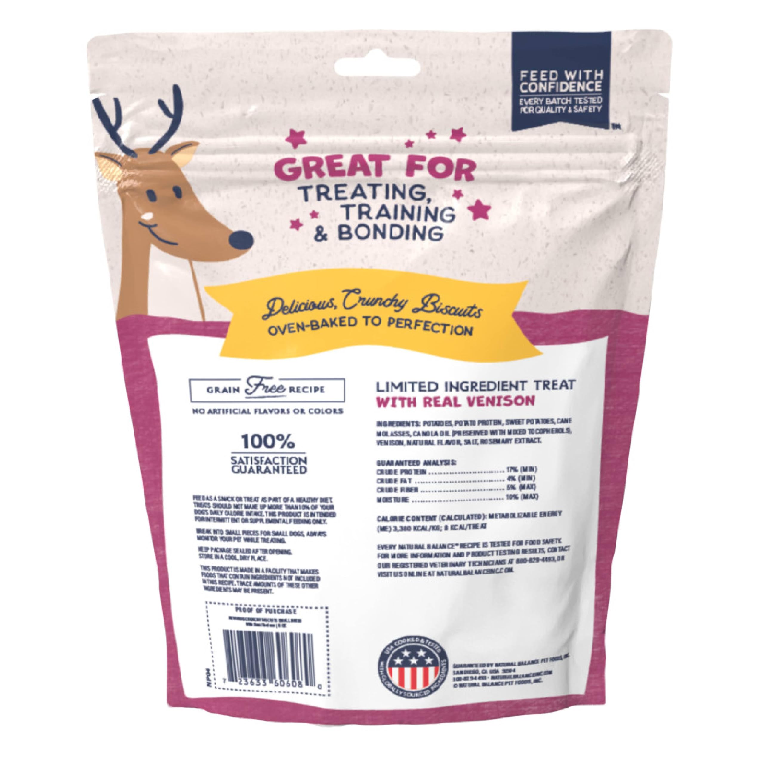 Natural Balance L.I.T. venison and sweet potato treats for small dogs, ideal grain-free reward for daily use.