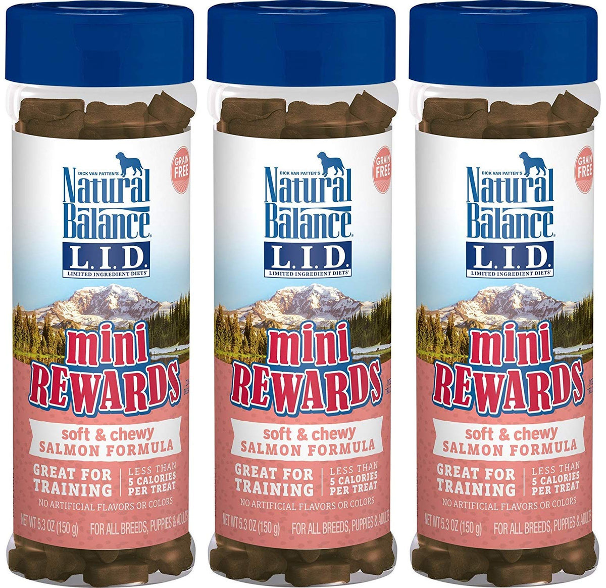 Natural Balance Mini Rewards salmon treats for training, grain-free and low-cal.