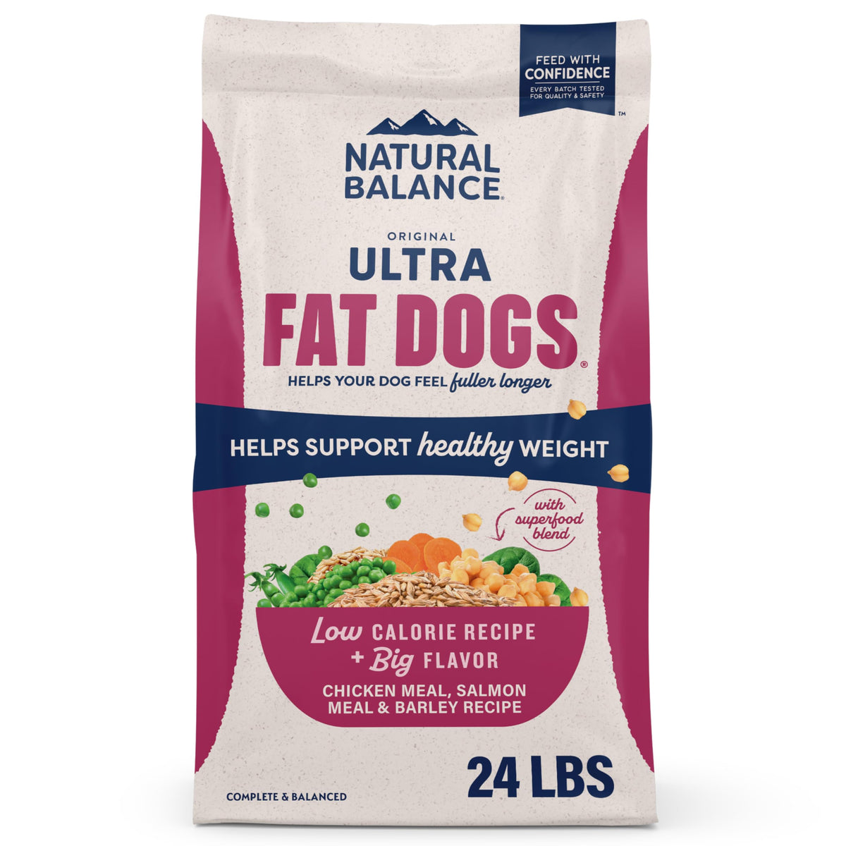Natural Balance Original Ultra Fat Dogs bag front emphasizes trusted weight-management option