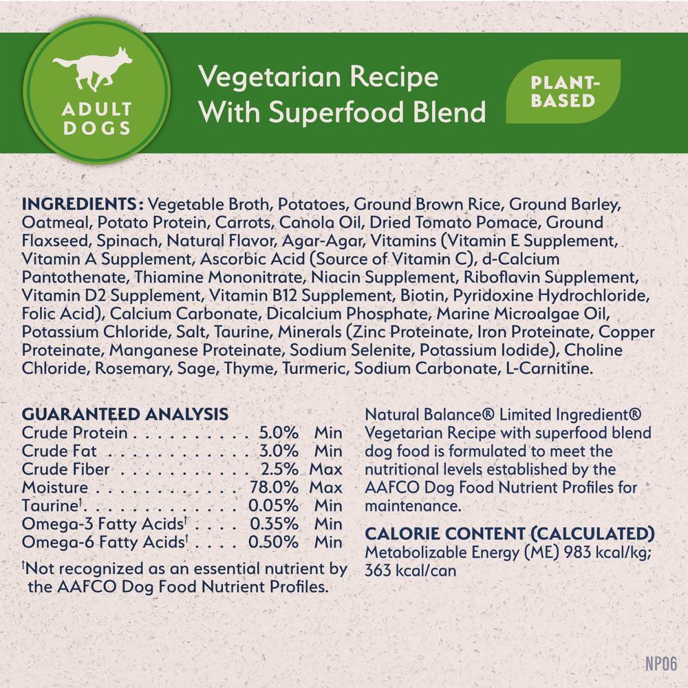 Natural Balance packaging shelf view signals ready-to-serve vegetarian nutrition.