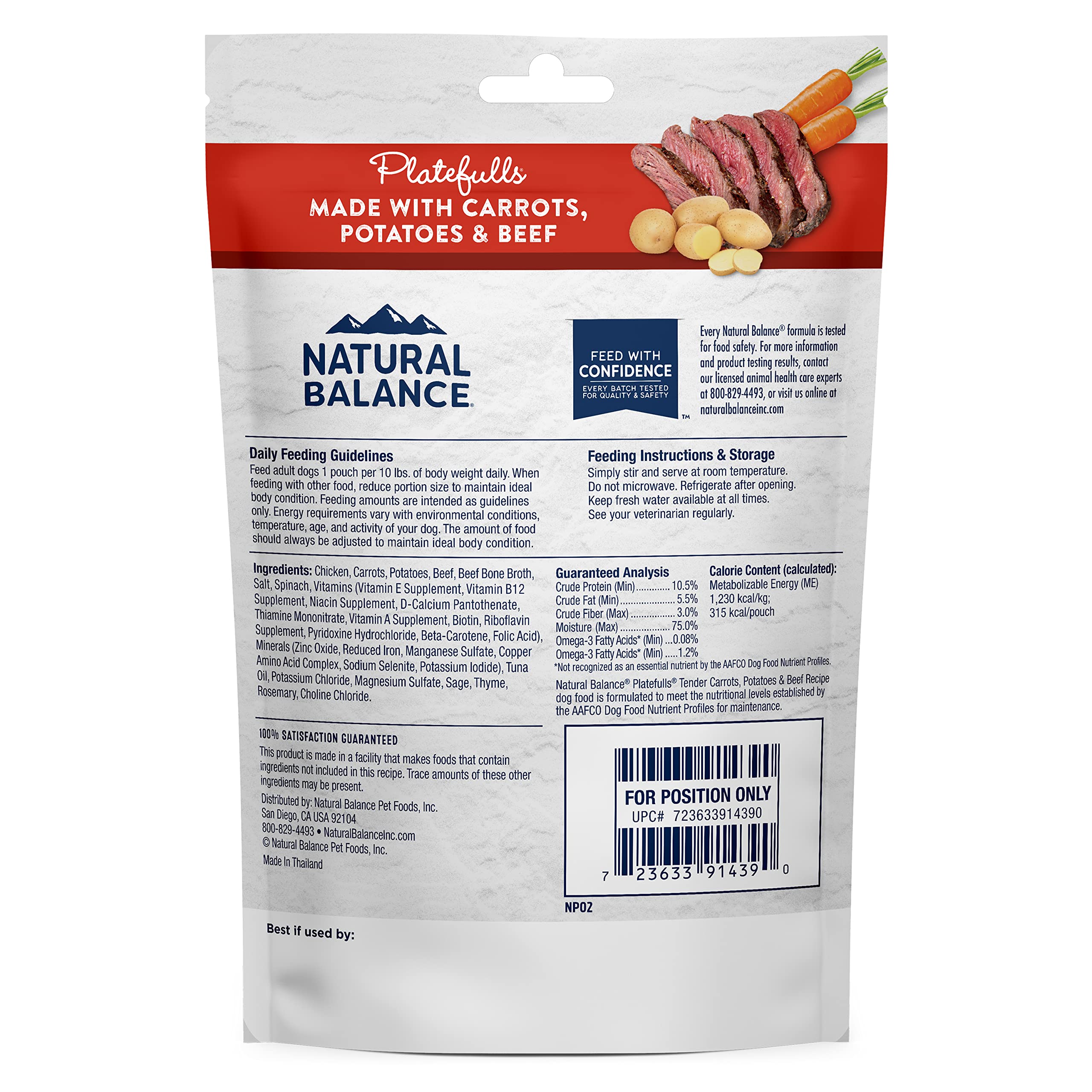 Natural Balance Platefulls beef chunks with carrots and potatoes in meal bowl