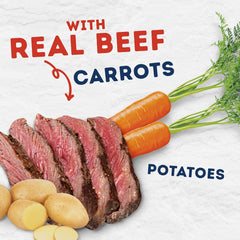 Natural Balance Platefulls carrots and potatoes visible in savory bone broth gravy