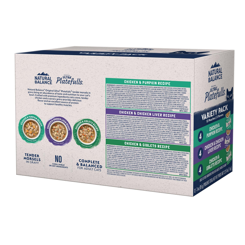 Natural Balance Platefulls chicken giblets entree, showcasing variety within the pack.