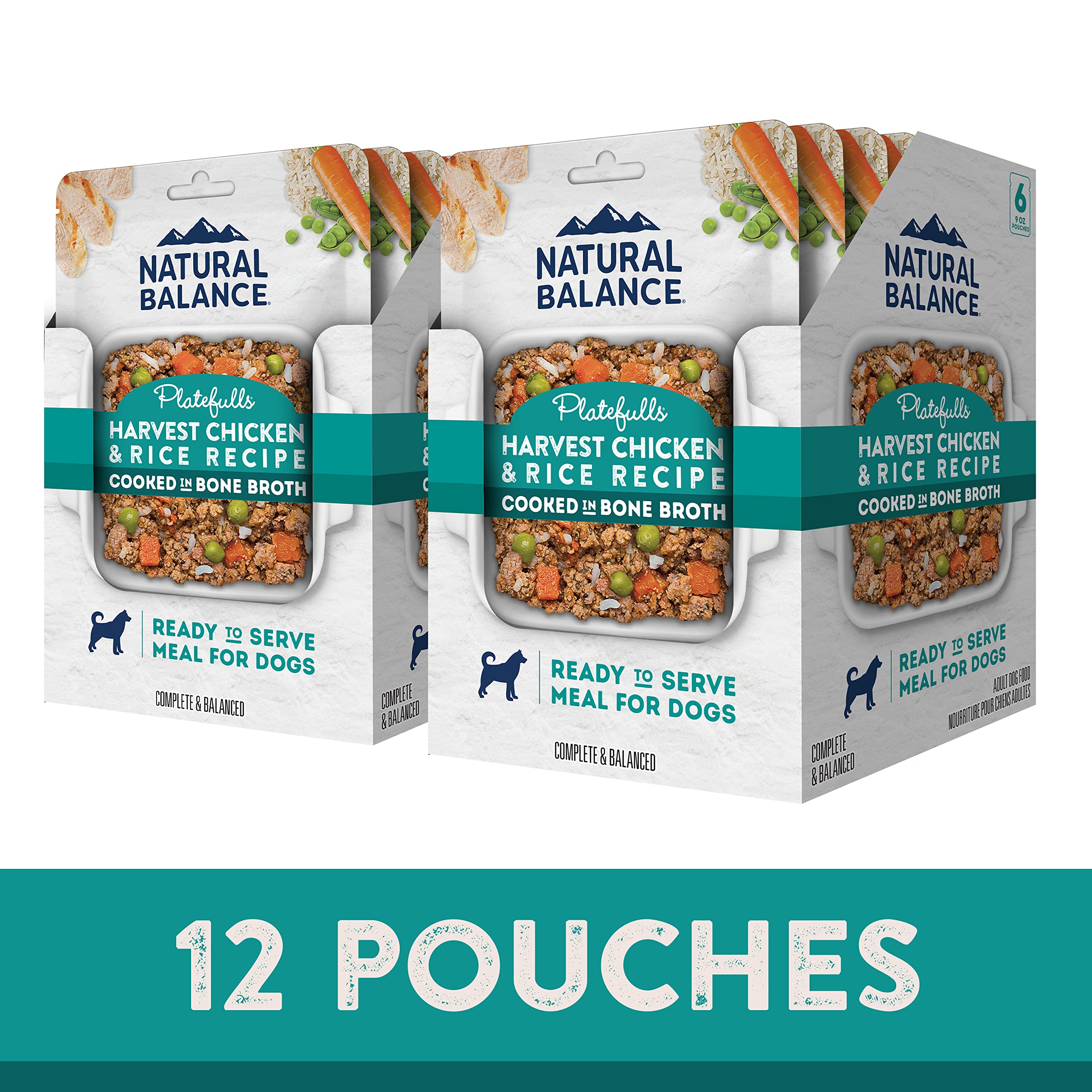 Natural Balance Platefulls ingredients with chicken carrots rice and peas for balanced meals