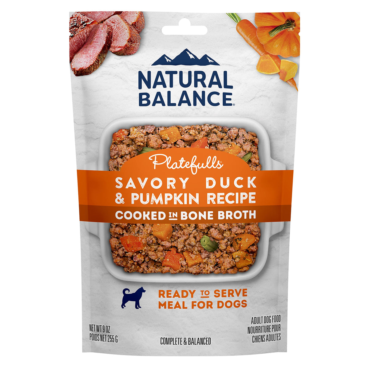 Natural Balance Platefulls duck and pumpkin in bone broth served for dogs