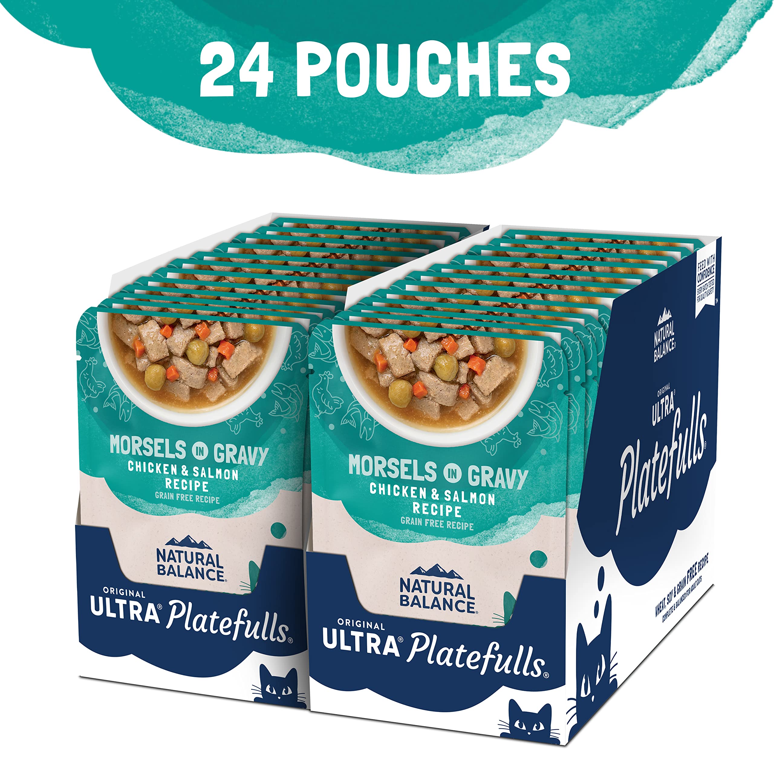 Natural Balance Platefulls grain-free with chicken and salmon flavors for a complete meal.