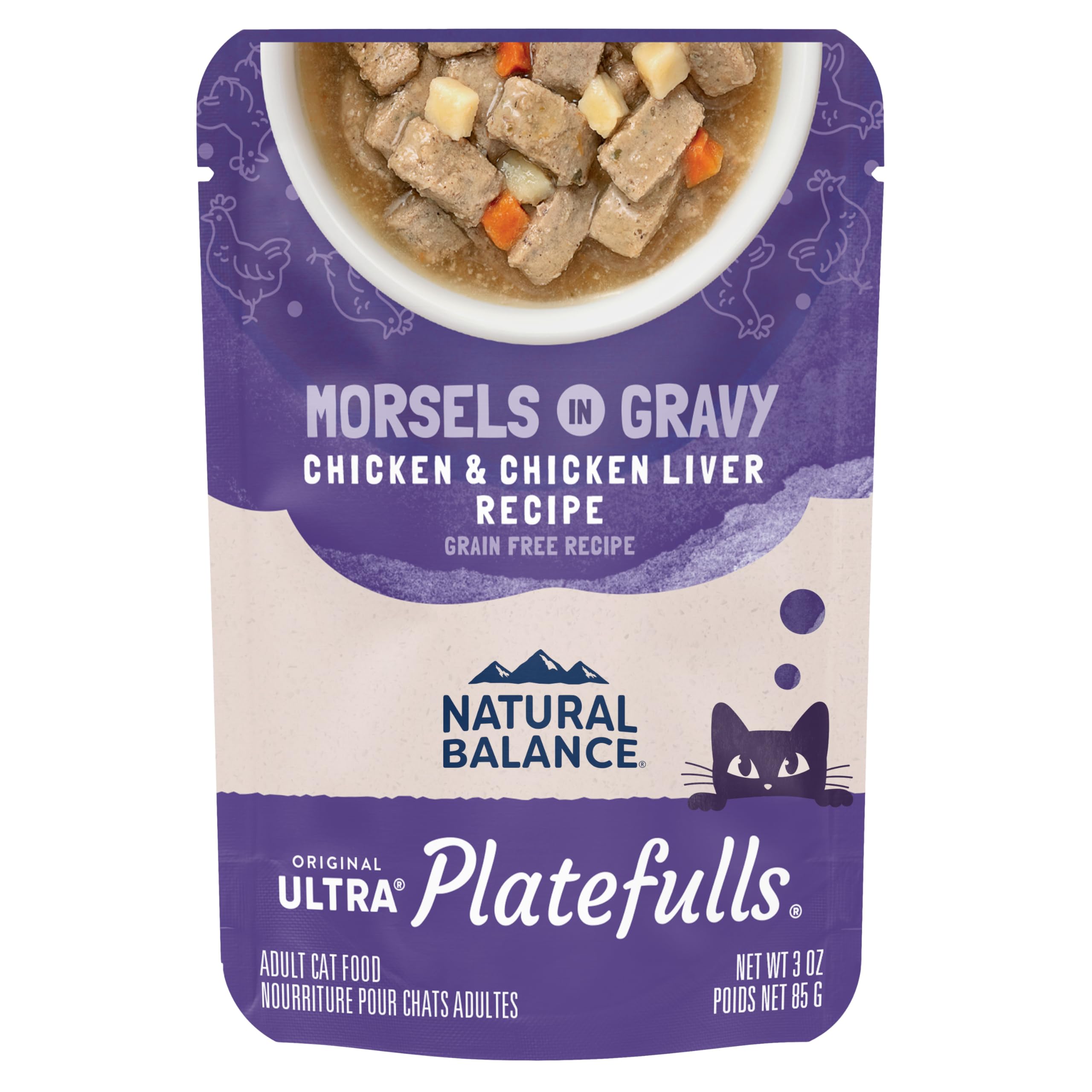 Natural Balance Platefulls Indoor Chicken & Liver pouch provides complete nutrition for indoor cats.