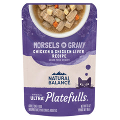 Natural Balance Platefulls Indoor Chicken & Liver pouch provides complete nutrition for indoor cats.