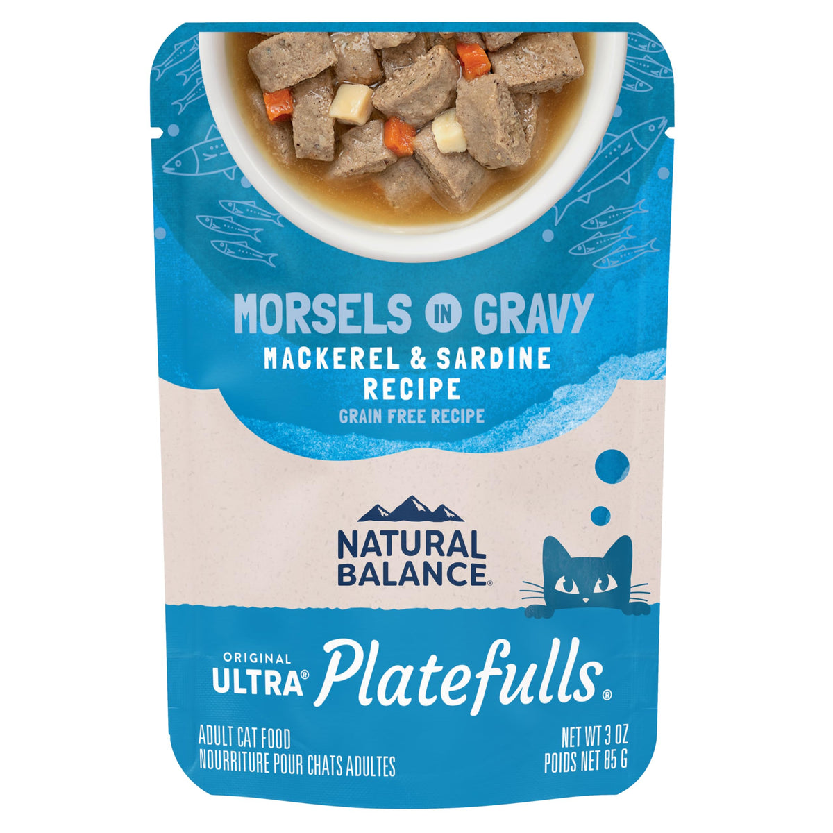 Natural Balance Platefulls Indoor Mackerel & Sardine bowl offers grain-free protein for indoor cats.