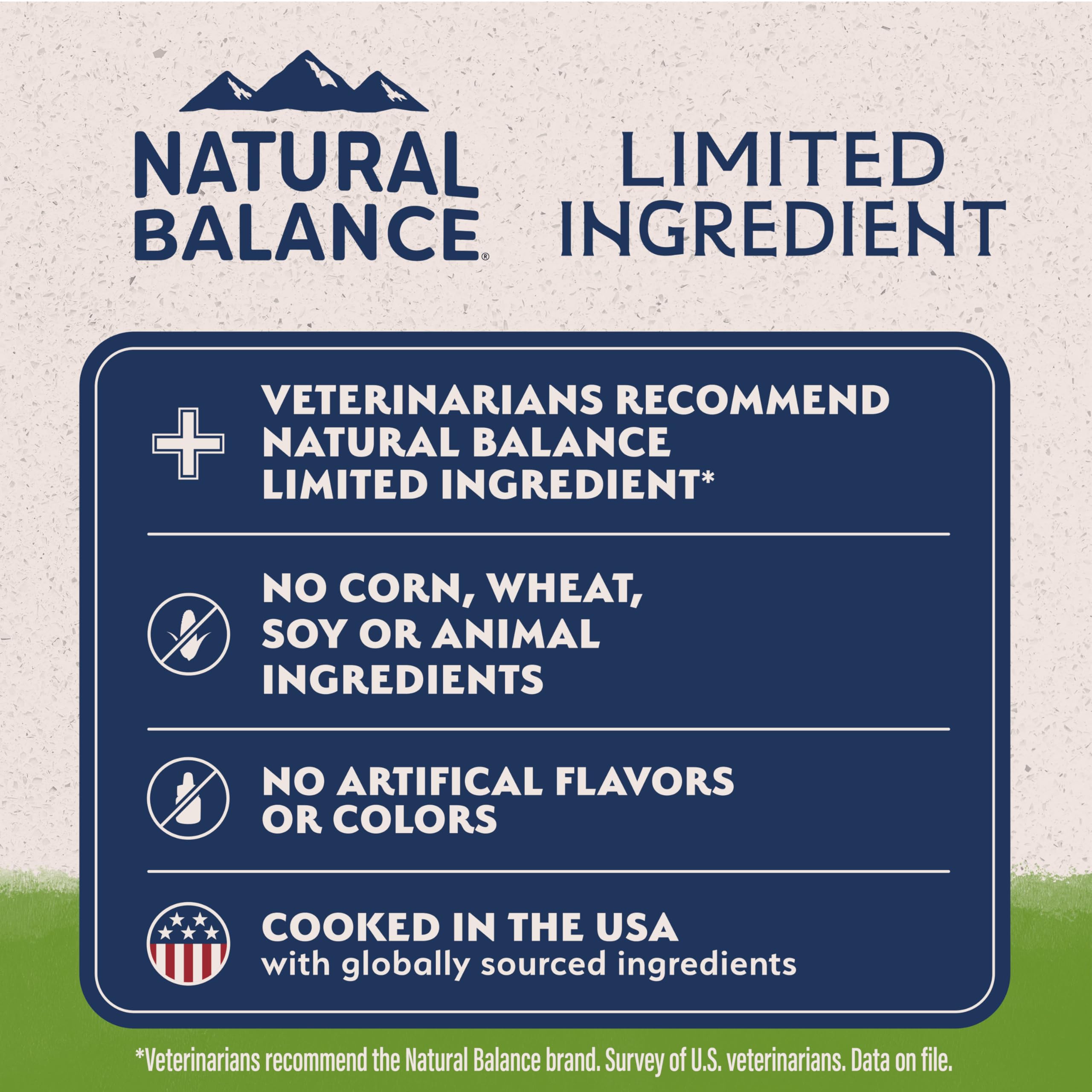 Natural Balance potato pea nutrition panel emphasizes balanced plant-based nutrients.