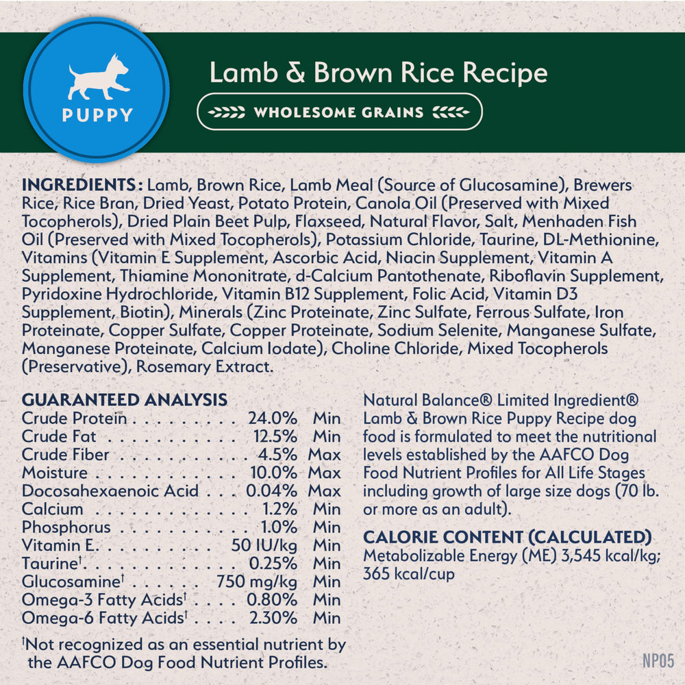 Natural Balance formula without corn, wheat, or soy labels visible
