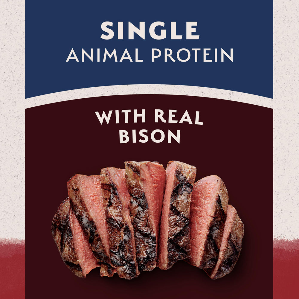 Natural Balance Reserve bison protein source closeup displays single-animal protein.