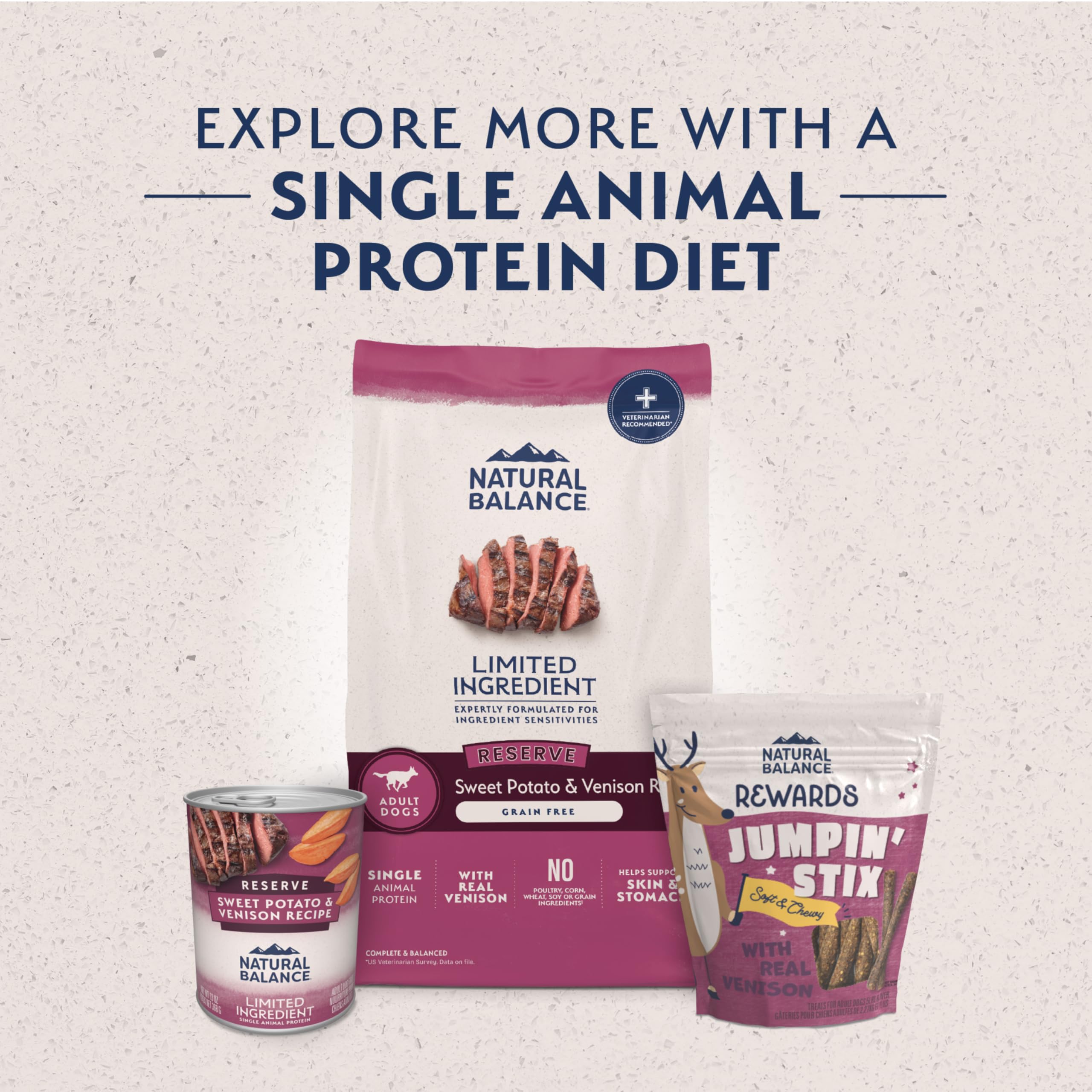 Serving bowl with Natural Balance Reserve venison and sweet potato kibble