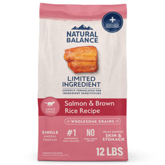 Natural Balance Salmon First Ingredient bag highlights protein-rich nourishment for dogs