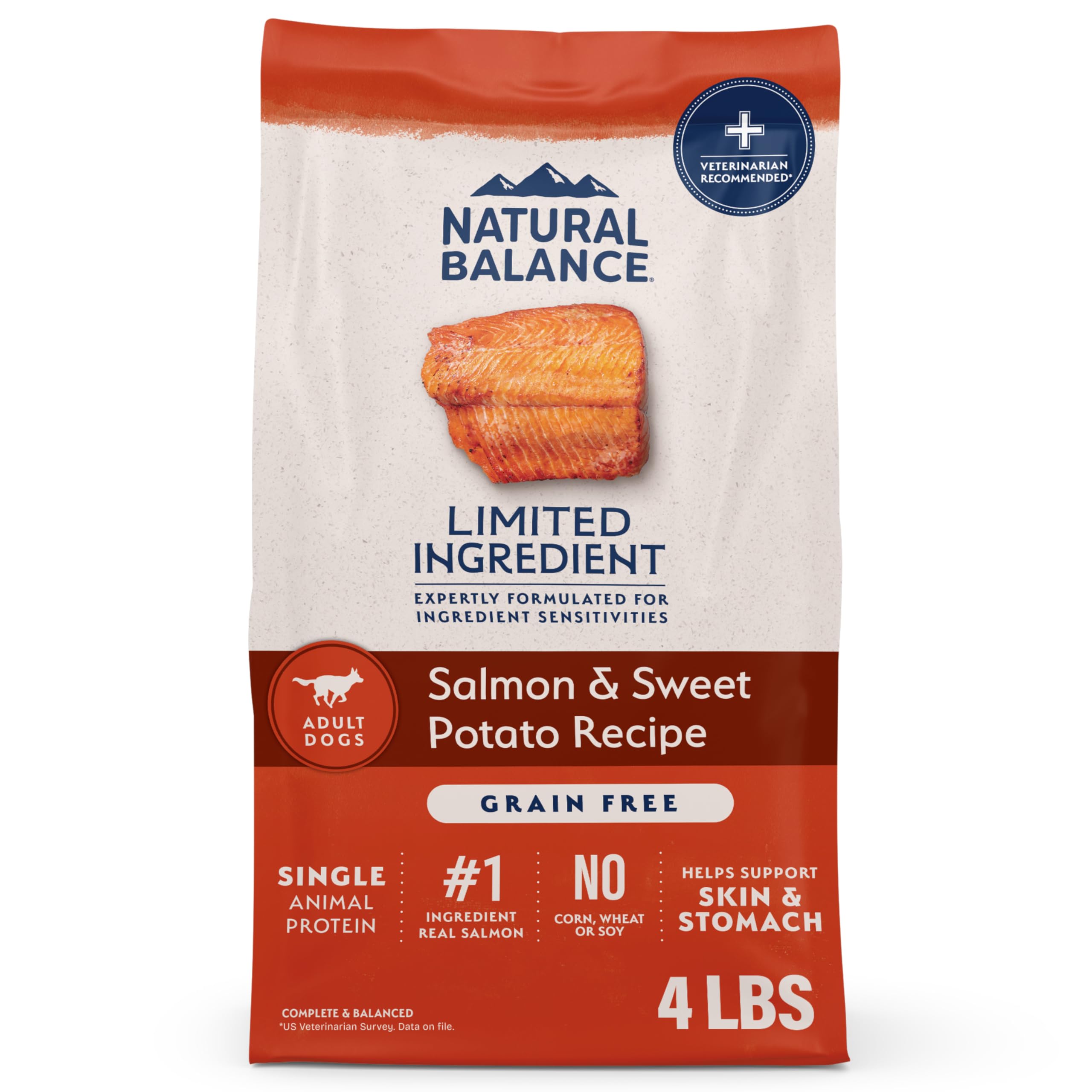 Natural Balance salmon and sweet potato dry dog food bag for gentle digestion support