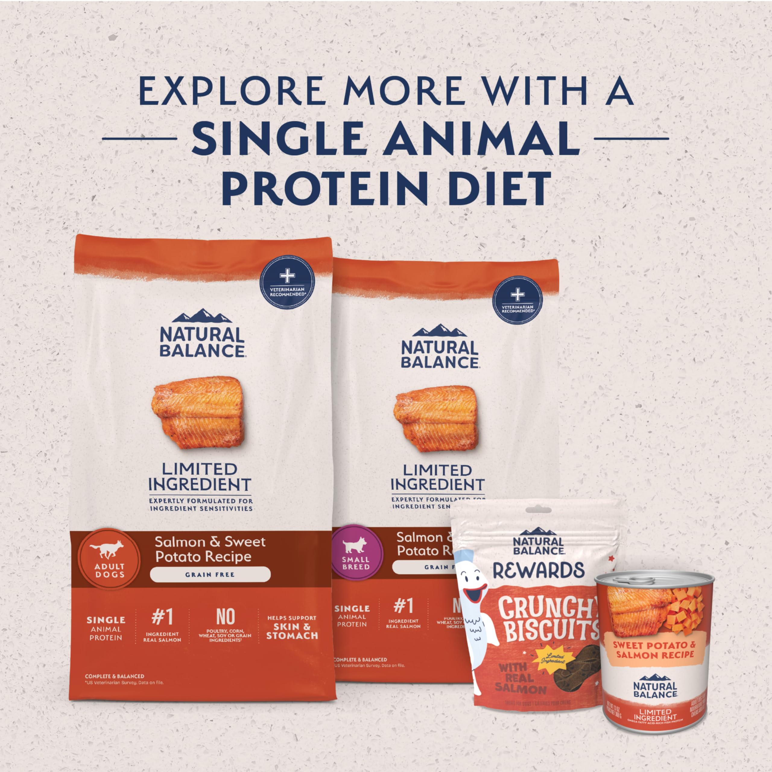 Natural Balance small-breed kibble texture close-up shows crunchy coat-friendly bite