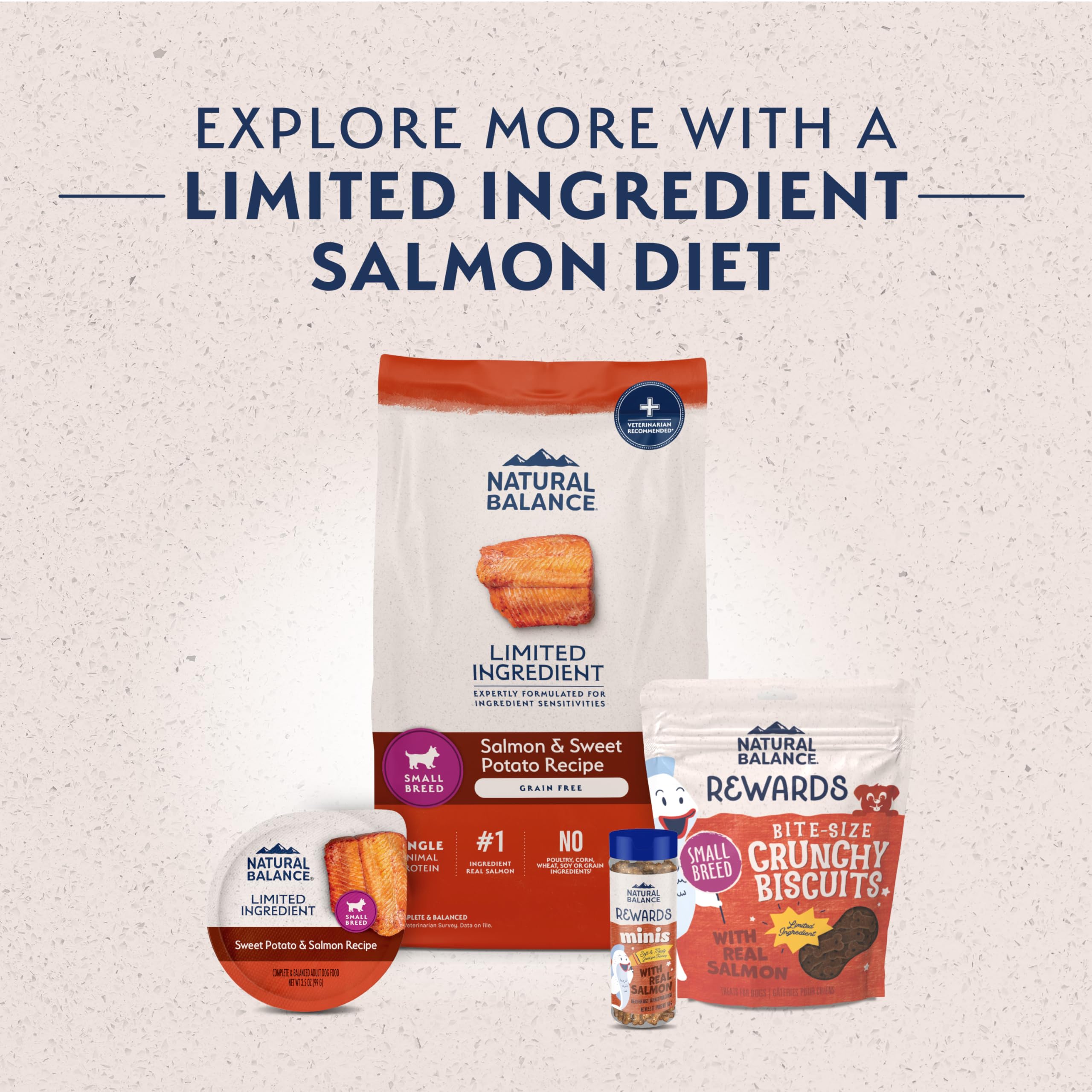 Serving suggestion showing a small-breed bowl with Natural Balance wet food