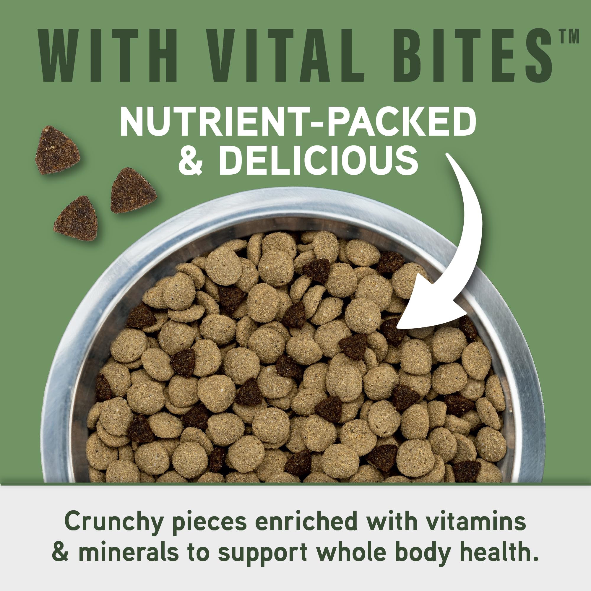 Natural Balance specialized nutrition pouring into a bowl suggests a balanced meal.