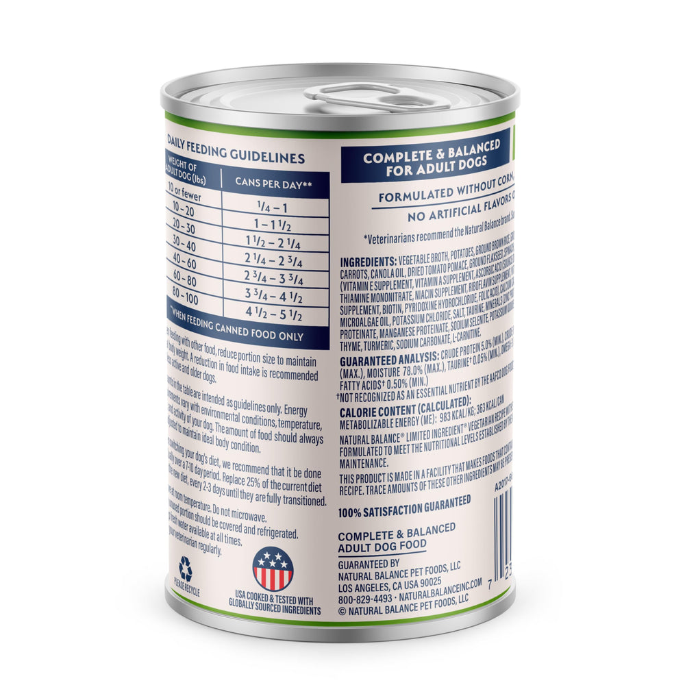 Natural Balance twelve-pack cans display communicates convenient plant-based meals for dogs.