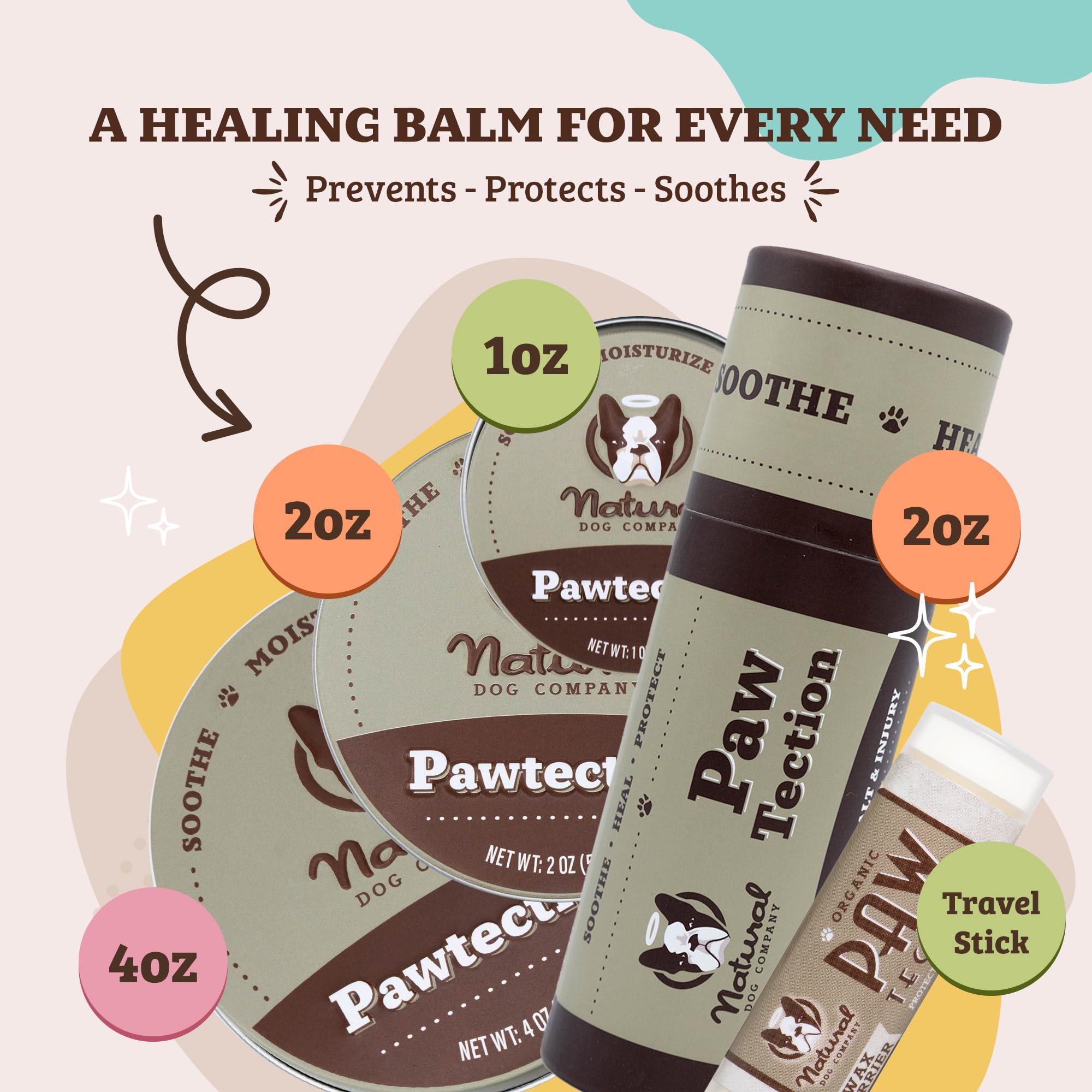 Natural Dog Company all-breeds image suggests universal paw protection.