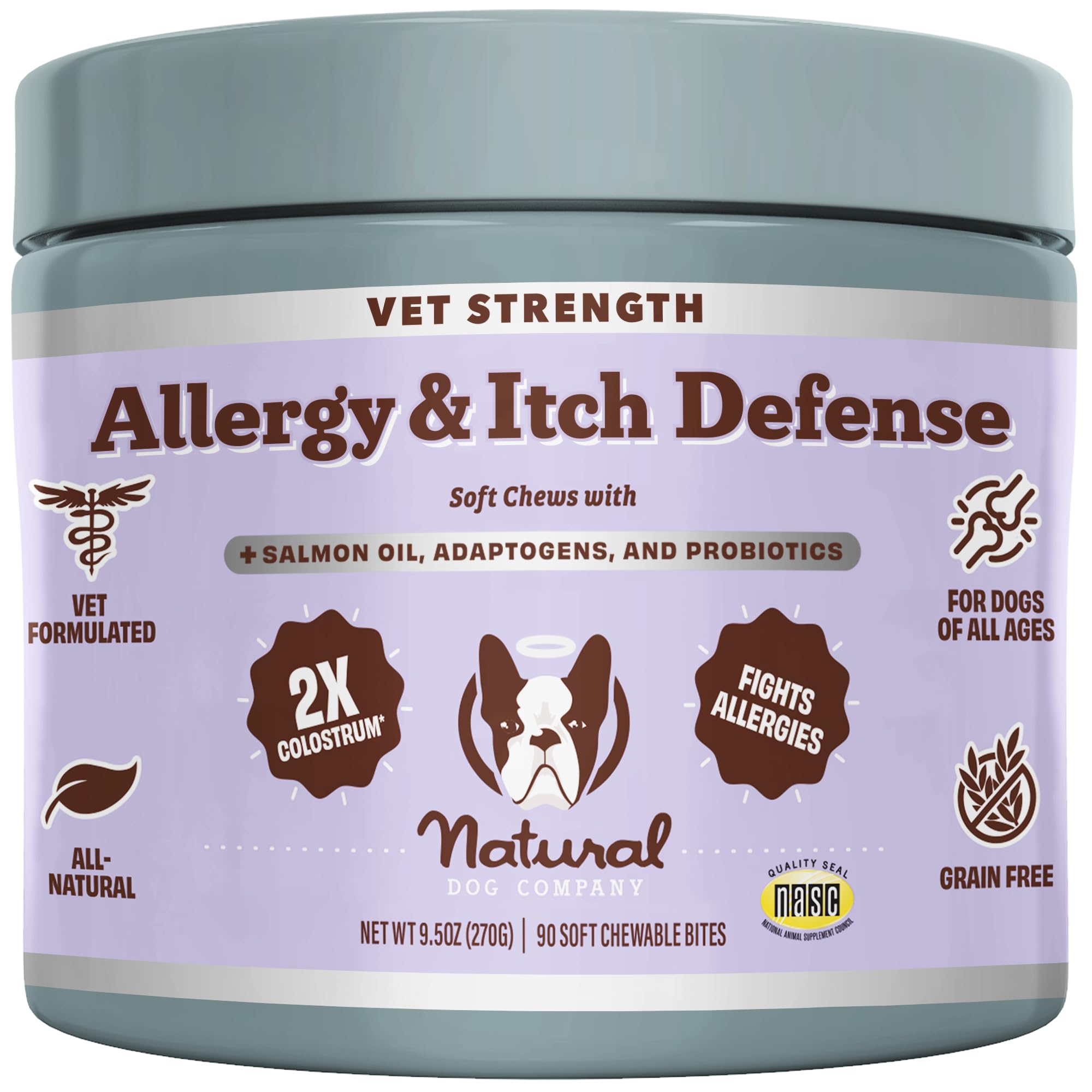 Natural Dog Company Allergy Chews coat shine on smiling dog