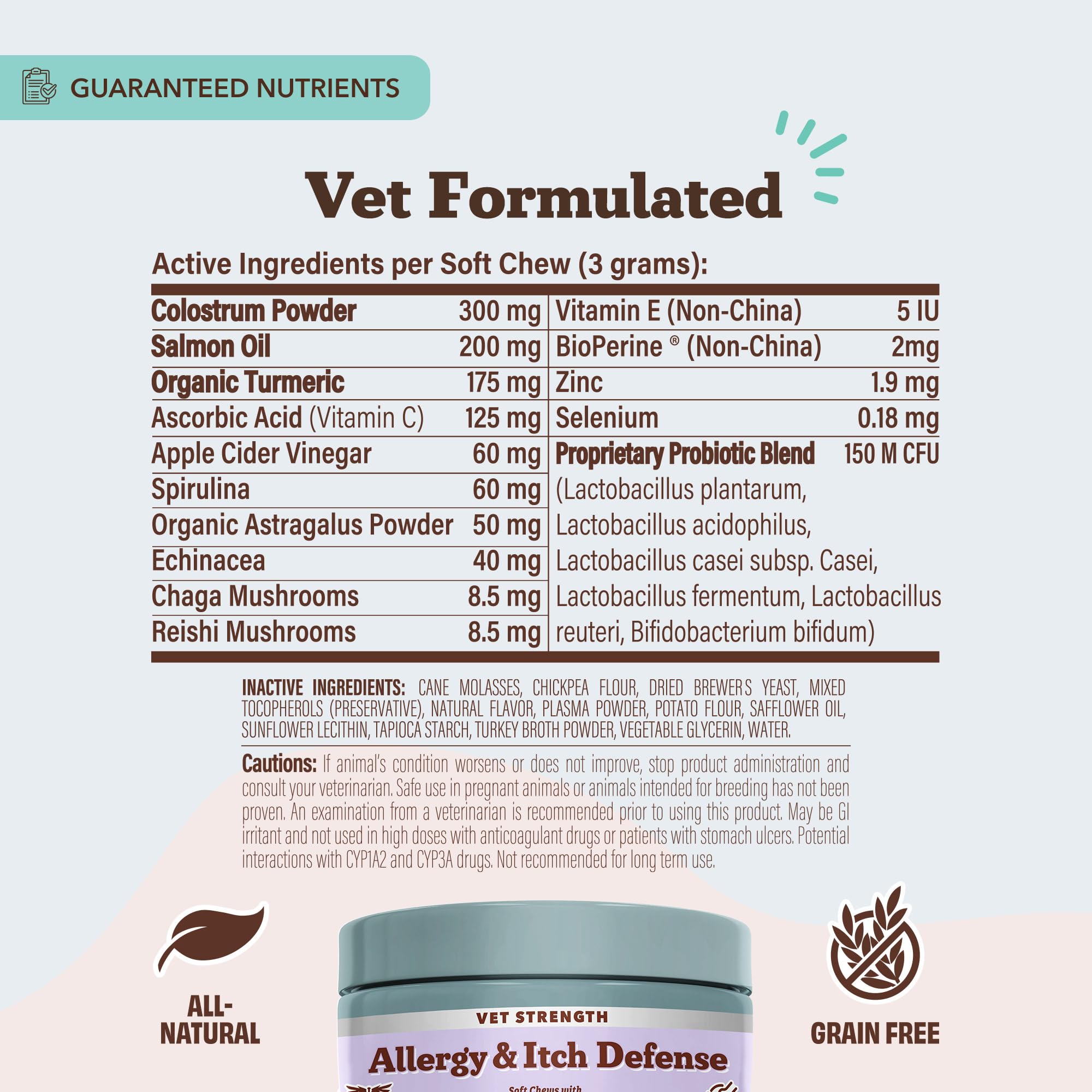 Natural Dog Company Allergy Chews label close-up with NASC quality emphasis