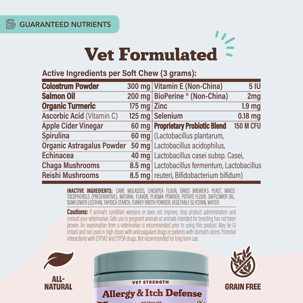 Natural Dog Company Allergy Chews label close-up with NASC quality emphasis