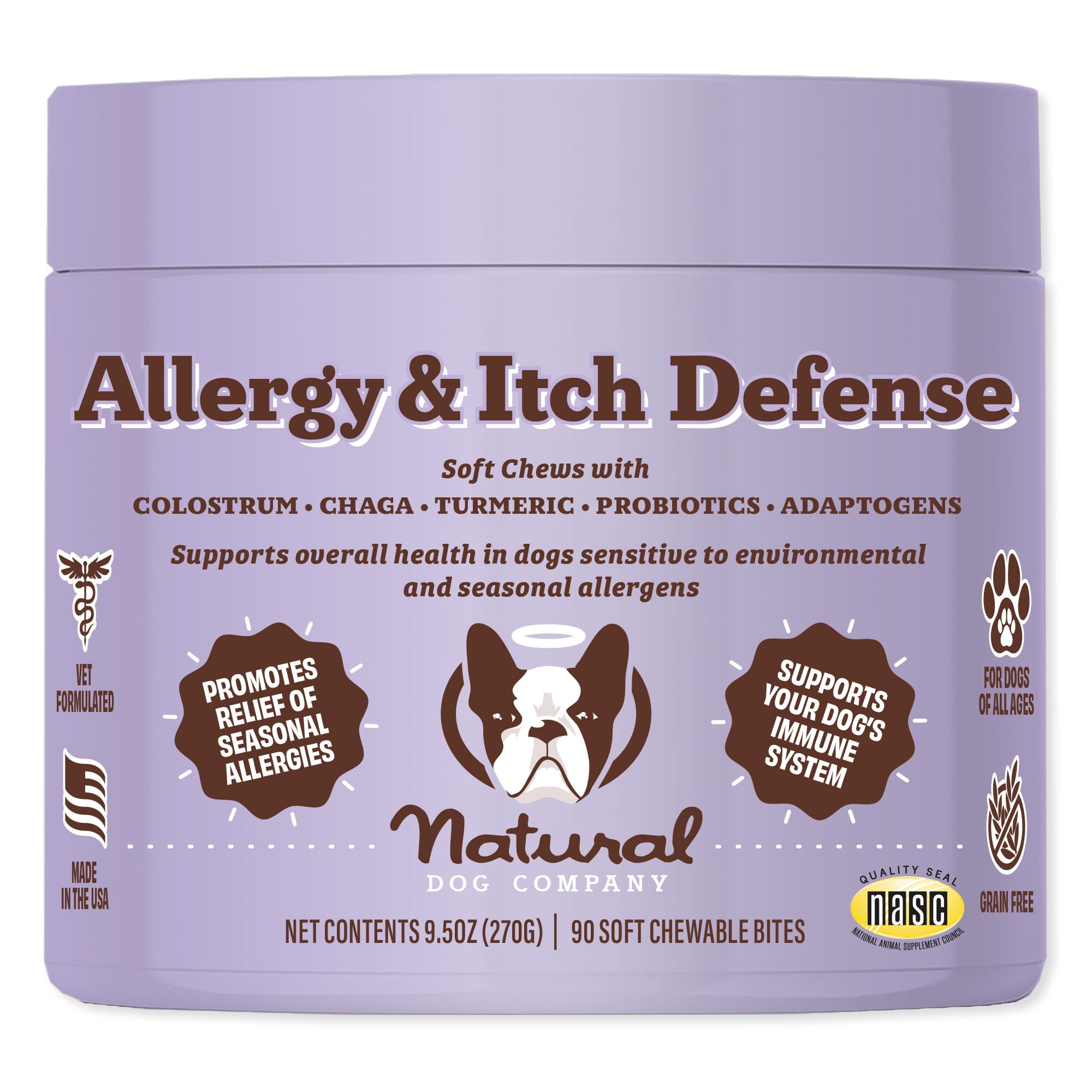 Natural Dog Company Allergy & Itch Defense Chews for daily use supporting immune balance and gut health