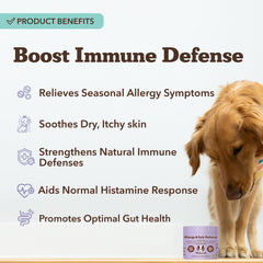 Natural Dog Company Allergy & Itch Defense Chews ingredients label with colostrum and probiotics