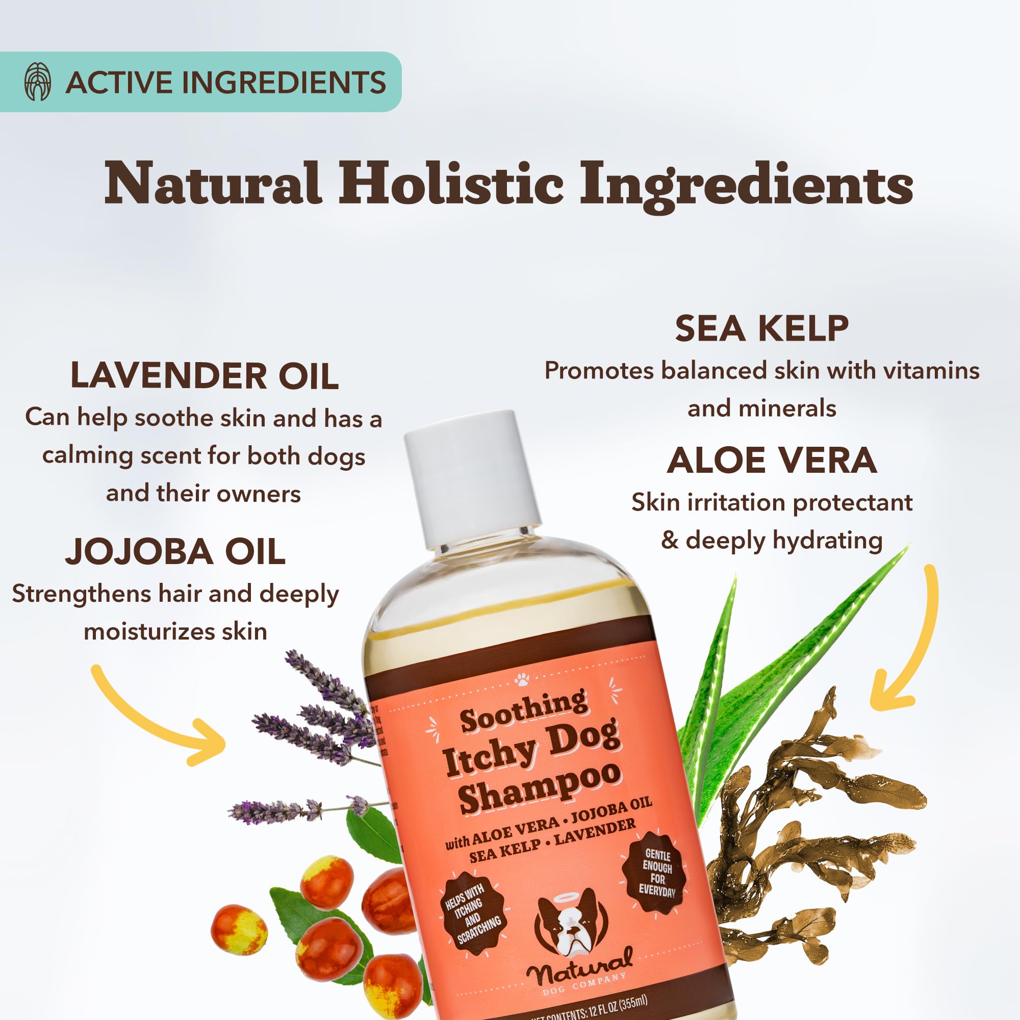 Natural Dog Company aloe vera jojoba sea kelp ingredients for coat care.