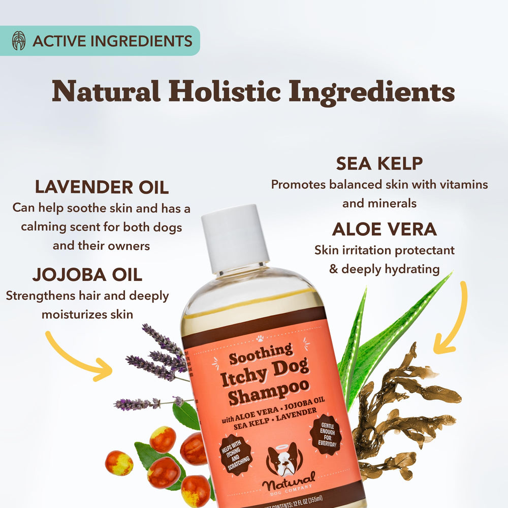 Natural Dog Company aloe vera jojoba sea kelp ingredients for coat care.