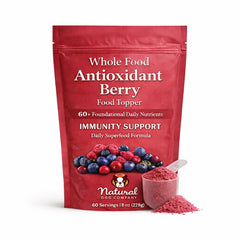 Natural Dog Company Berry Antioxidant Topper bottle boosts daily nutrition and flavor